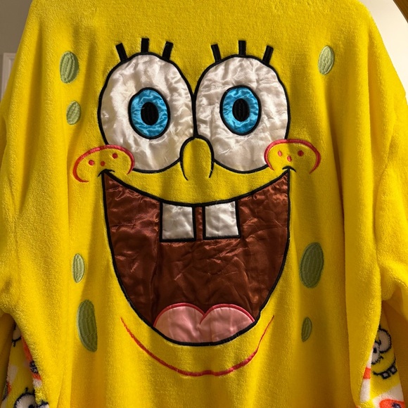 SpongeBob SquarePants Plush Robe Nickelodeon Adult L XL Yellow Cartoon Cozy - Picture 3 of 7
